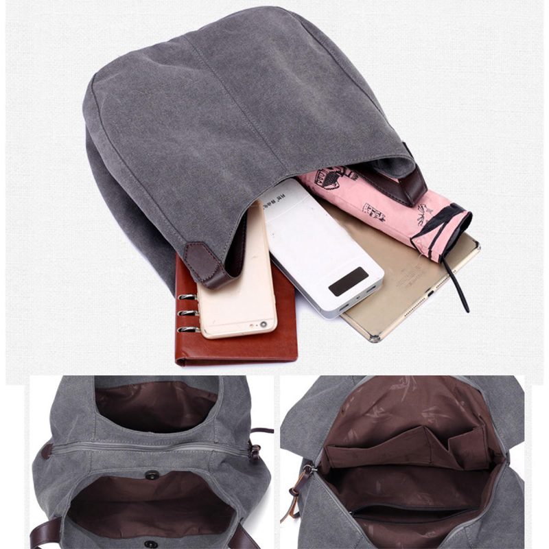 Kvinner Vintage Damer Stor Canvas Håndveske Reise Skulderveske Casual Tote