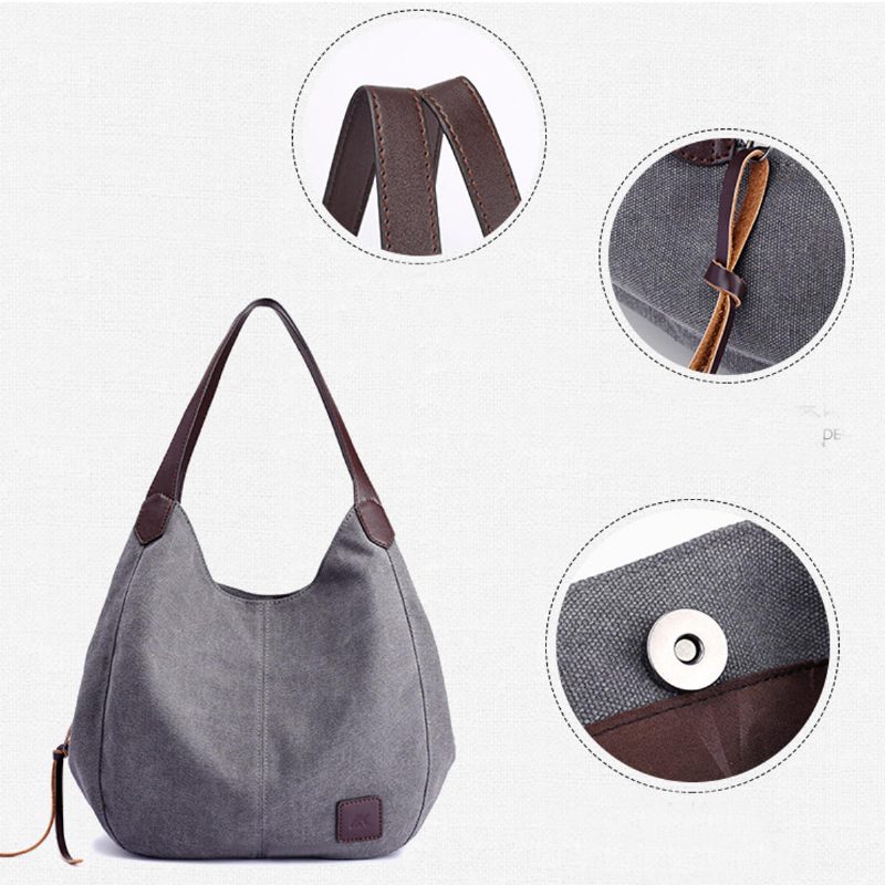 Kvinner Vintage Damer Stor Canvas Håndveske Reise Skulderveske Casual Tote