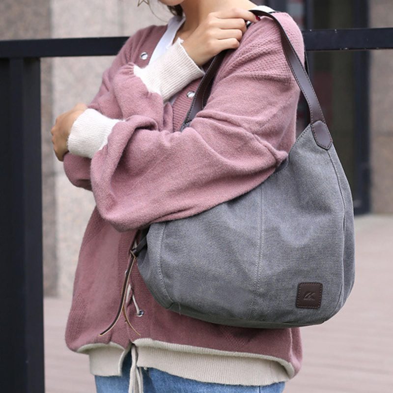 Kvinner Vintage Damer Stor Canvas Håndveske Reise Skulderveske Casual Tote