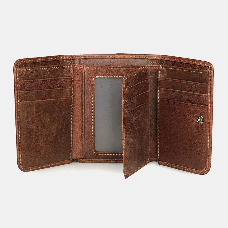Menn Vintage Rfid Anti-magnetisk Kuskinn Lommebok Trifold Kort Multi-kort Spor Kortetui Førerkort Lommebok