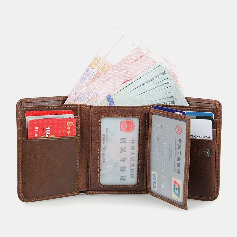 Menn Vintage Rfid Anti-magnetisk Kuskinn Lommebok Trifold Kort Multi-kort Spor Kortetui Førerkort Lommebok