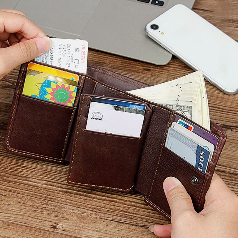 Menn Vintage Rfid Anti-magnetisk Kuskinn Lommebok Trifold Kort Multi-kort Spor Kortetui Førerkort Lommebok