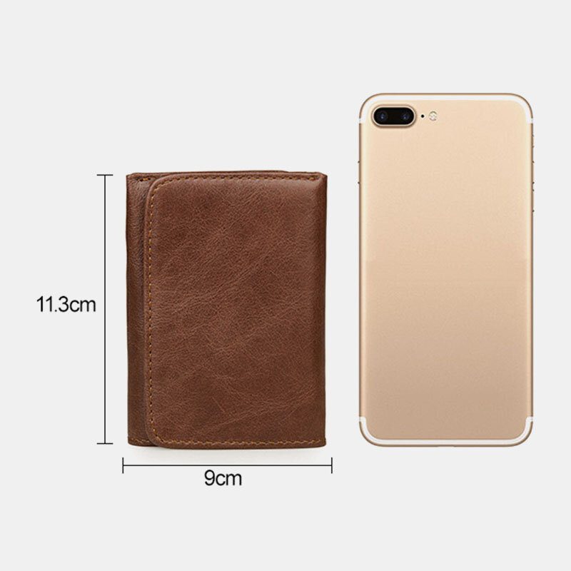 Menn Vintage Rfid Anti-magnetisk Kuskinn Lommebok Trifold Kort Multi-kort Spor Kortetui Førerkort Lommebok