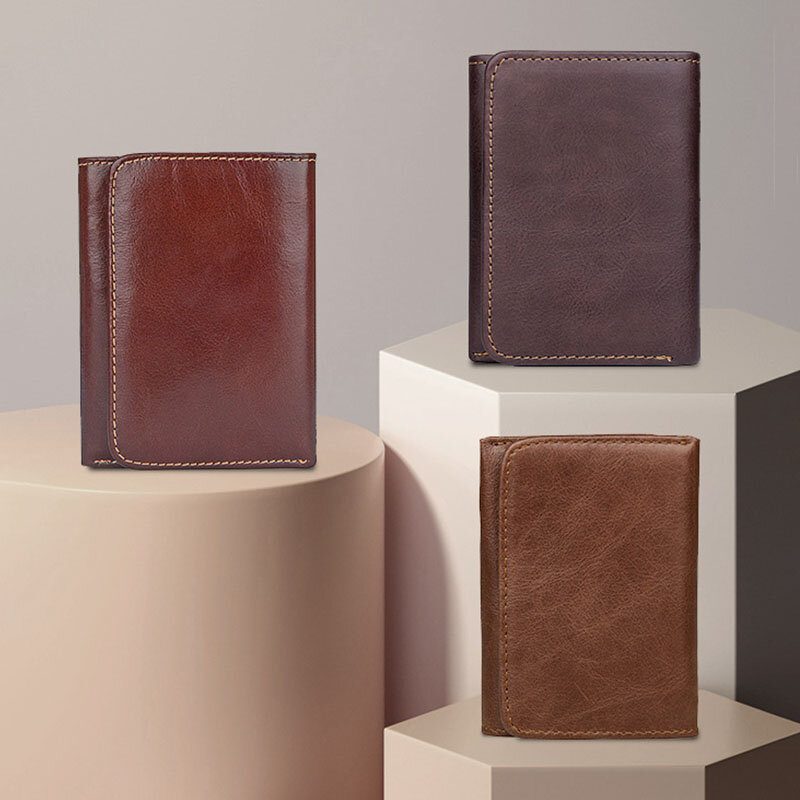 Menn Vintage Rfid Anti-magnetisk Kuskinn Lommebok Trifold Kort Multi-kort Spor Kortetui Førerkort Lommebok