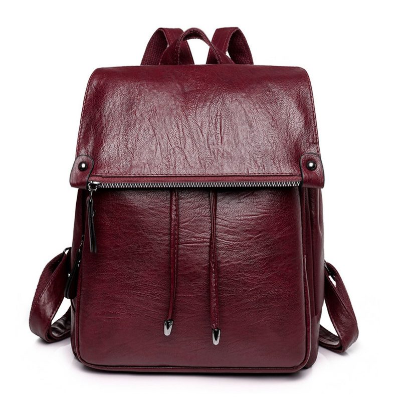 Kvinner Kunstskinn Vintage Ryggsekk Med Stor Kapasitet Slitesterk Casual Rubbing Color Bag