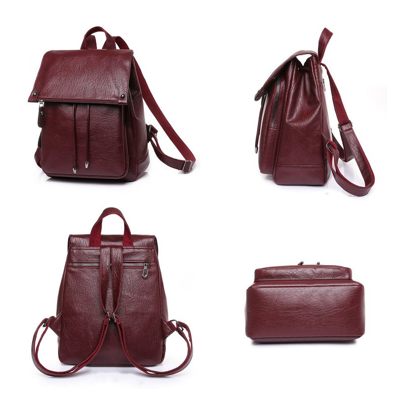 Kvinner Kunstskinn Vintage Ryggsekk Med Stor Kapasitet Slitesterk Casual Rubbing Color Bag
