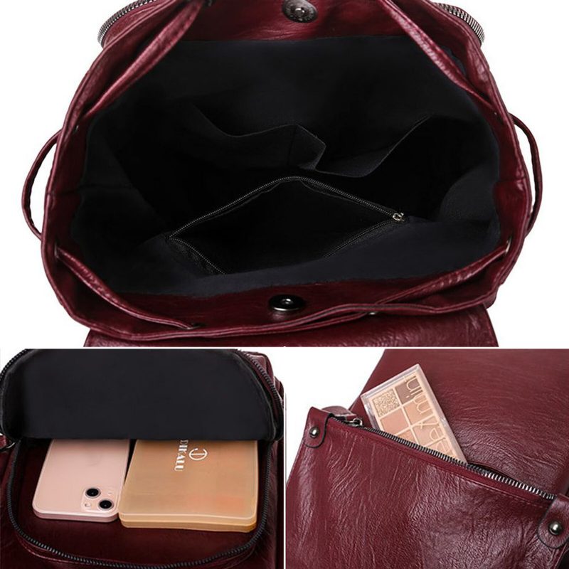 Kvinner Kunstskinn Vintage Ryggsekk Med Stor Kapasitet Slitesterk Casual Rubbing Color Bag