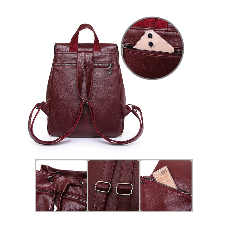 Kvinner Kunstskinn Vintage Ryggsekk Med Stor Kapasitet Slitesterk Casual Rubbing Color Bag