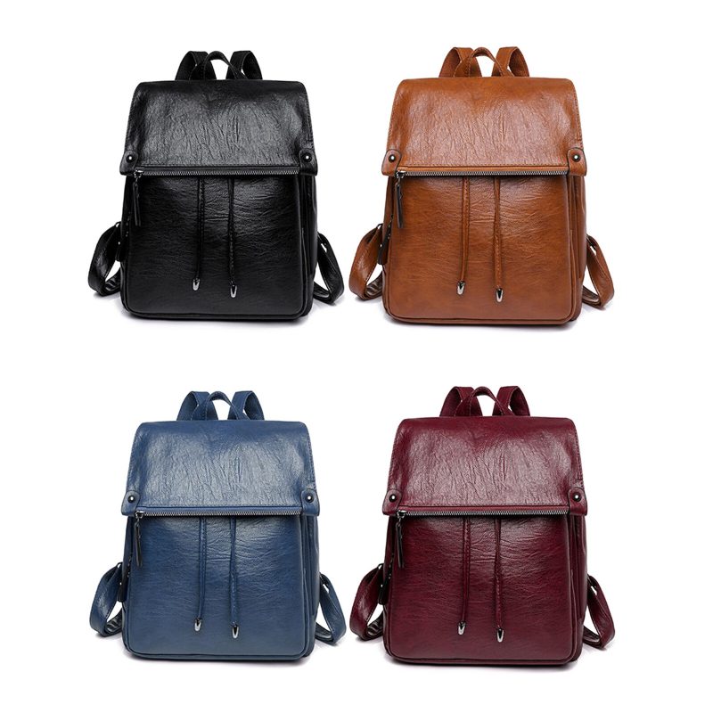 Kvinner Kunstskinn Vintage Ryggsekk Med Stor Kapasitet Slitesterk Casual Rubbing Color Bag