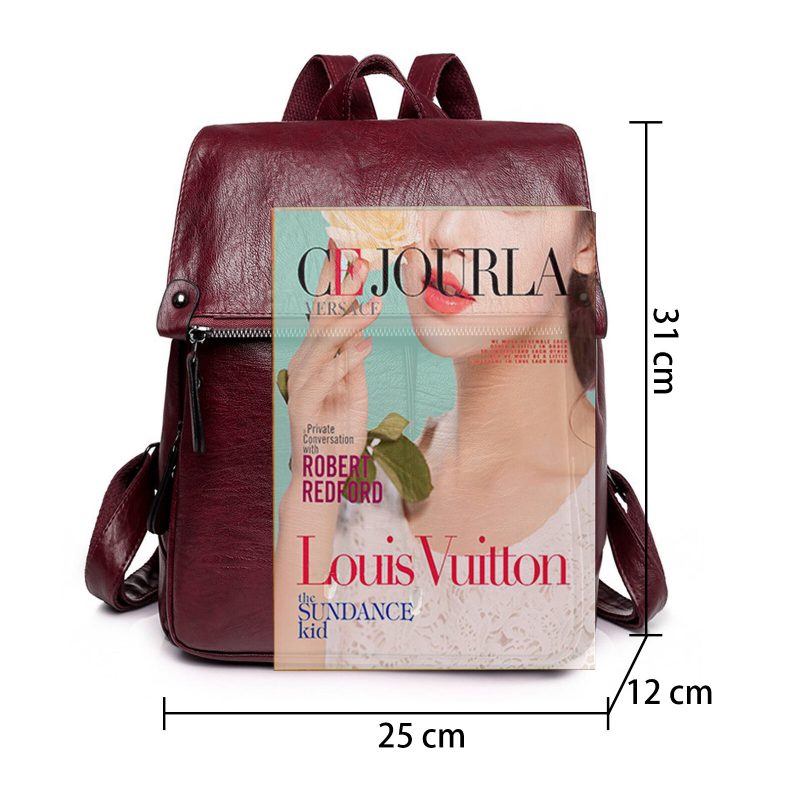 Kvinner Kunstskinn Vintage Ryggsekk Med Stor Kapasitet Slitesterk Casual Rubbing Color Bag