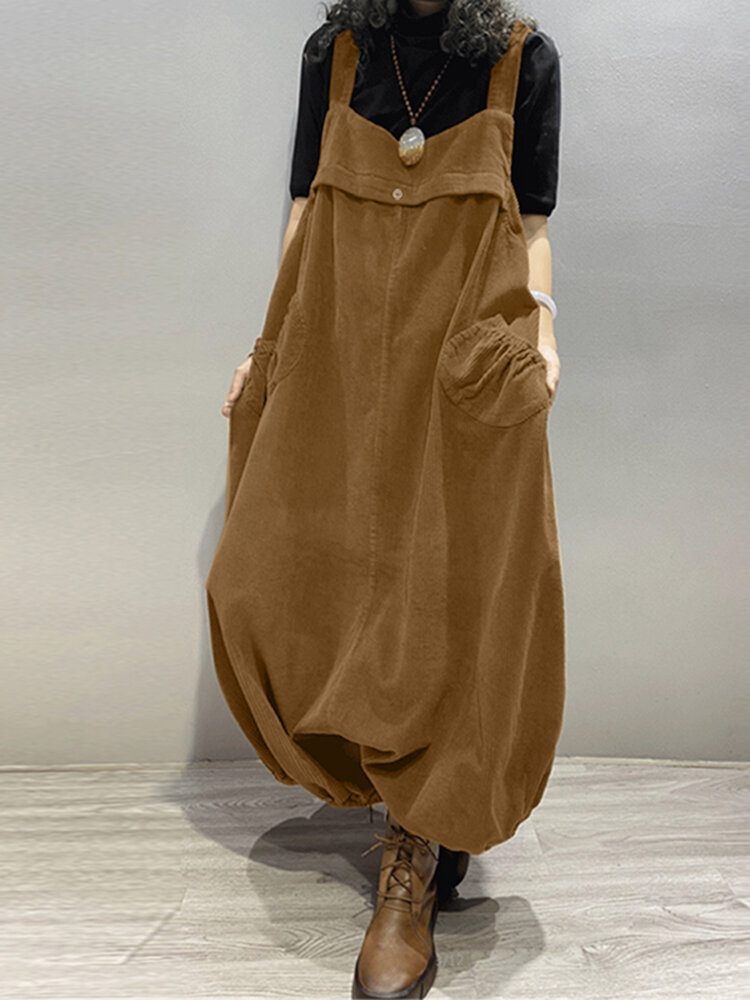 Kvinner Corduroy Ermeløs Drop-skritt Lanterne Ben Vintage Jumpsuit