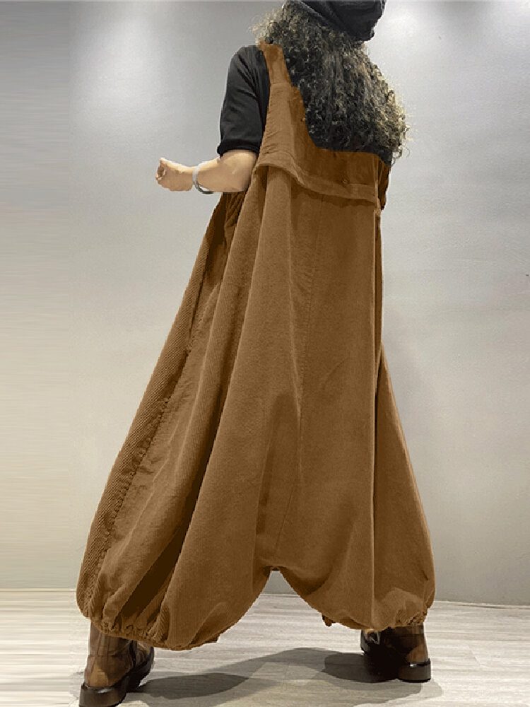Kvinner Corduroy Ermeløs Drop-skritt Lanterne Ben Vintage Jumpsuit