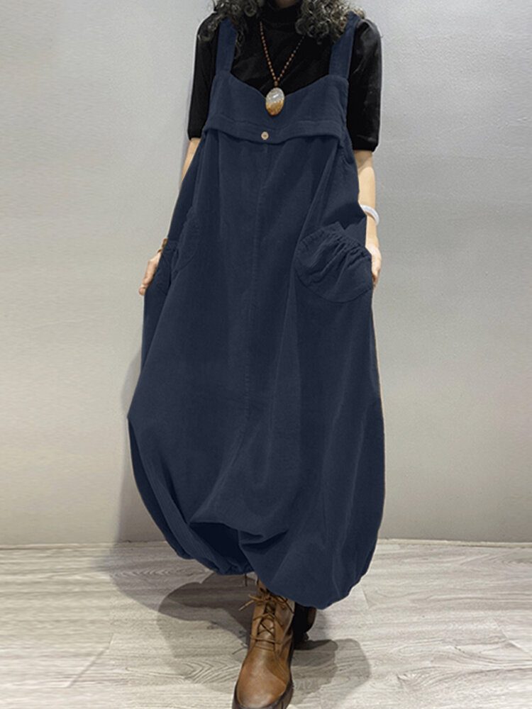Kvinner Corduroy Ermeløs Drop-skritt Lanterne Ben Vintage Jumpsuit