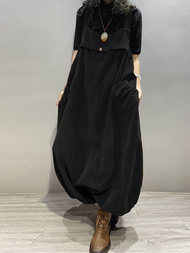 Kvinner Corduroy Ermeløs Drop-skritt Lanterne Ben Vintage Jumpsuit