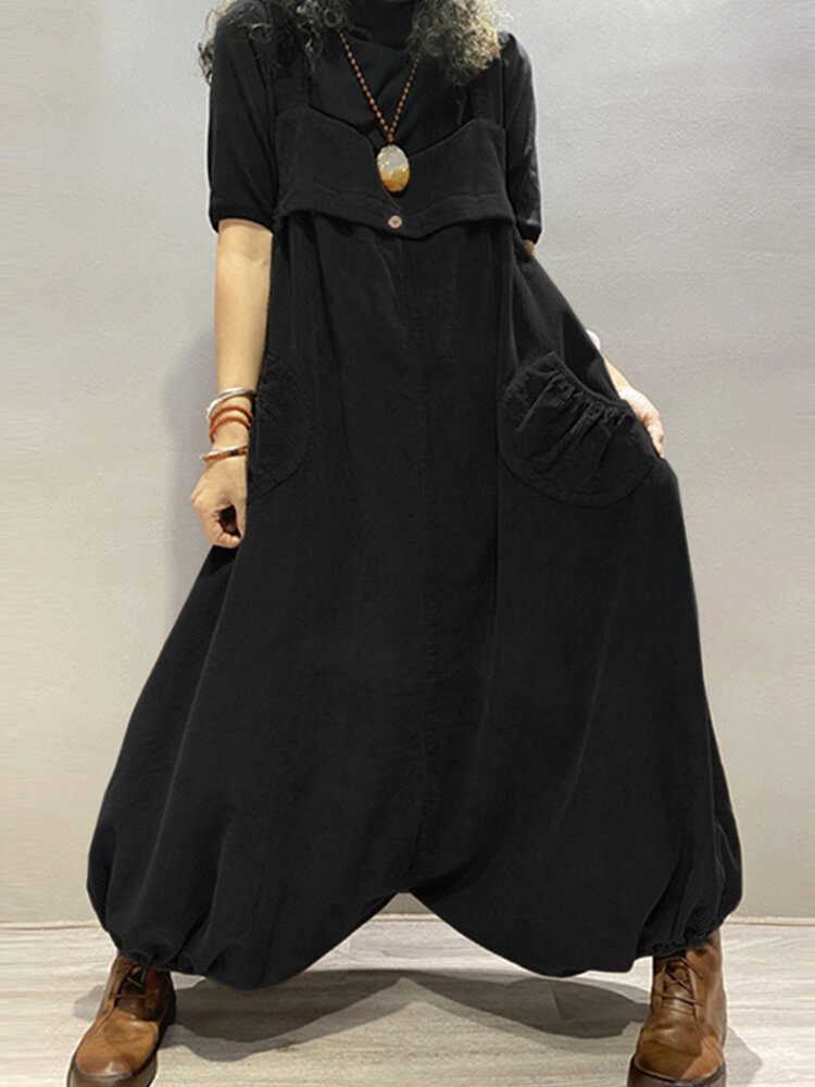 Kvinner Corduroy Ermeløs Drop-skritt Lanterne Ben Vintage Jumpsuit