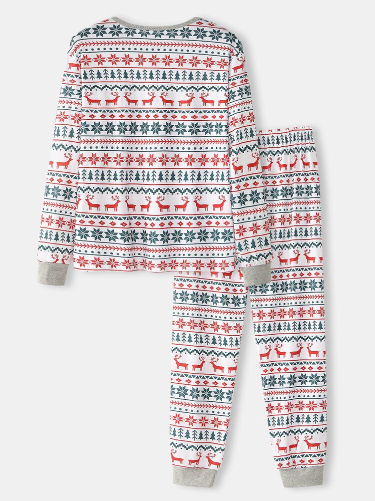 Herre Allover Elk Snowflake Print Jule Joggerbukser Med Rund Hals Løs Hjemmepysjamassett