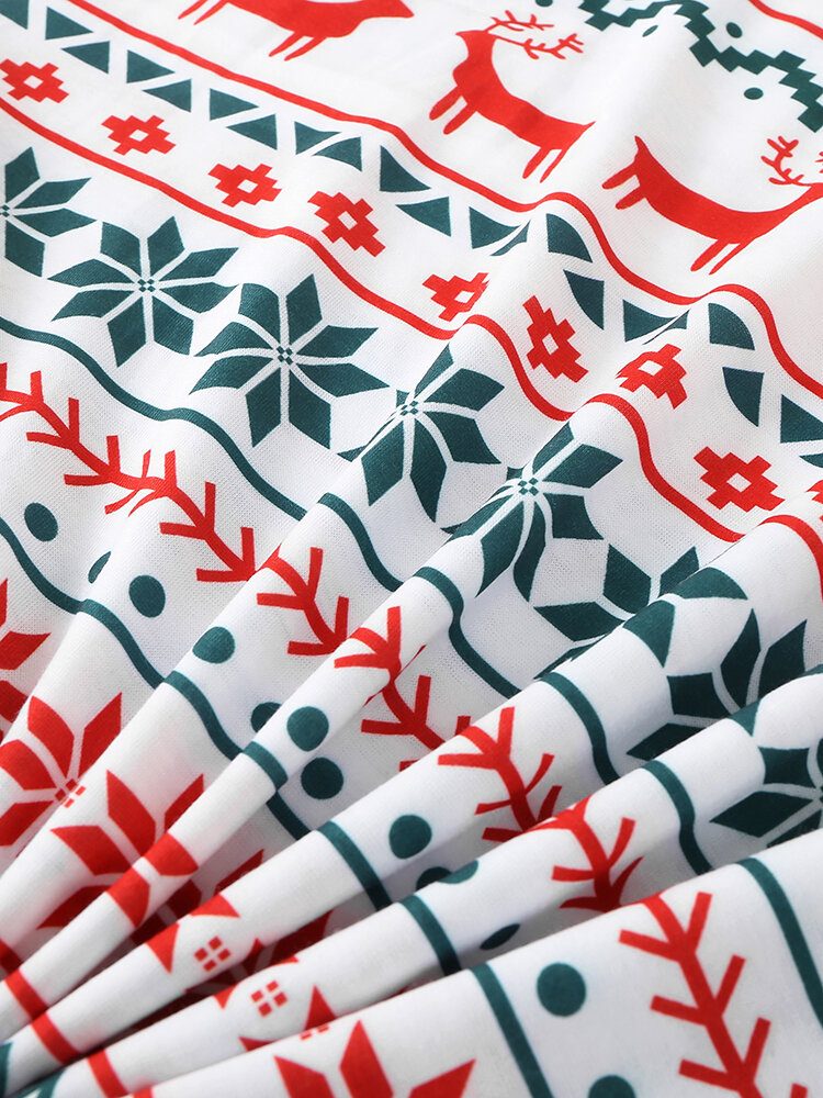Herre Allover Elk Snowflake Print Jule Joggerbukser Med Rund Hals Løs Hjemmepysjamassett