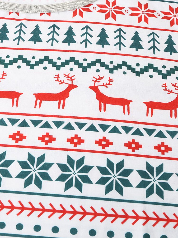 Herre Allover Elk Snowflake Print Jule Joggerbukser Med Rund Hals Løs Hjemmepysjamassett