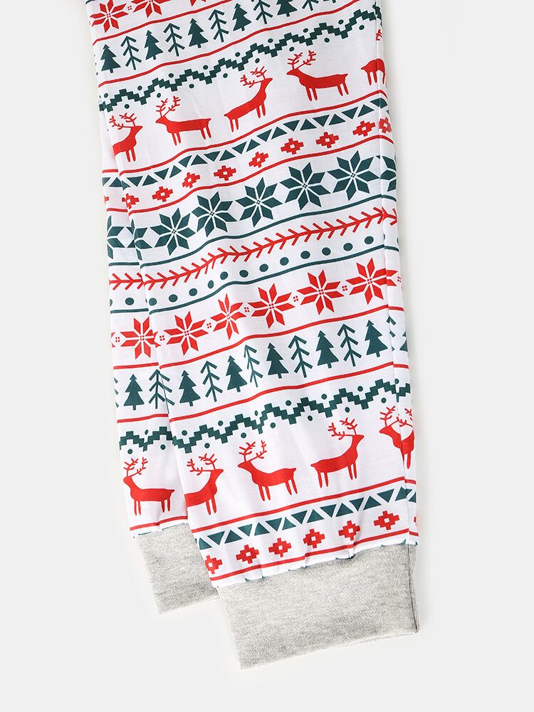 Herre Allover Elk Snowflake Print Jule Joggerbukser Med Rund Hals Løs Hjemmepysjamassett