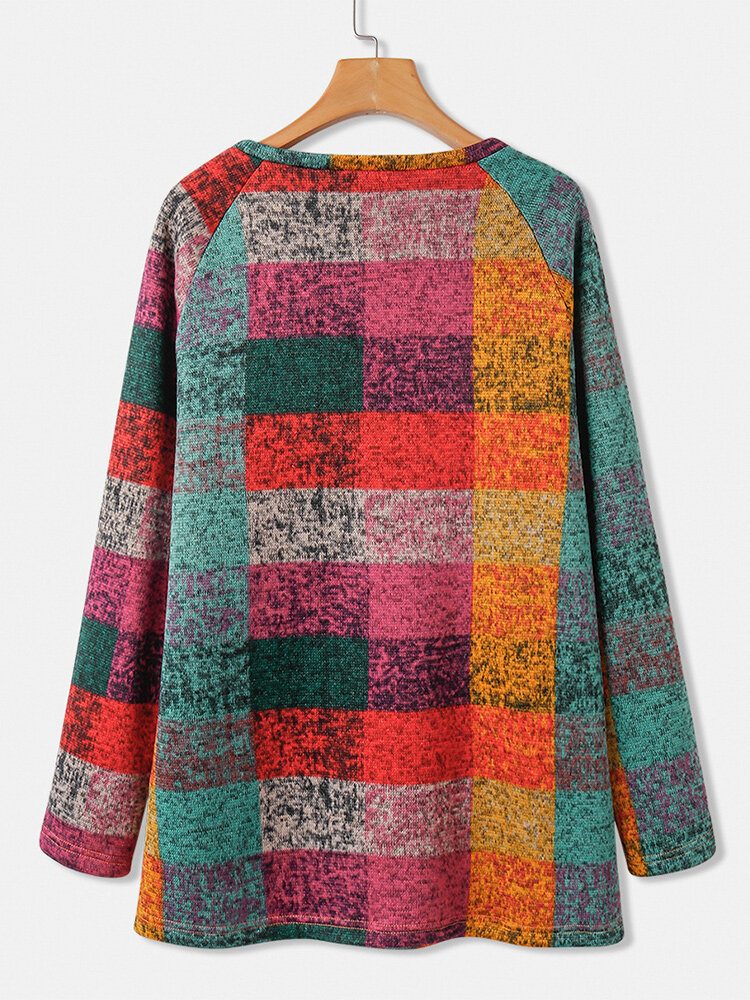 Kvinner Color Block Rundhals Raglan Sleeve Vintage Casual Sweatshirts