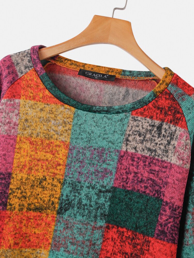 Kvinner Color Block Rundhals Raglan Sleeve Vintage Casual Sweatshirts