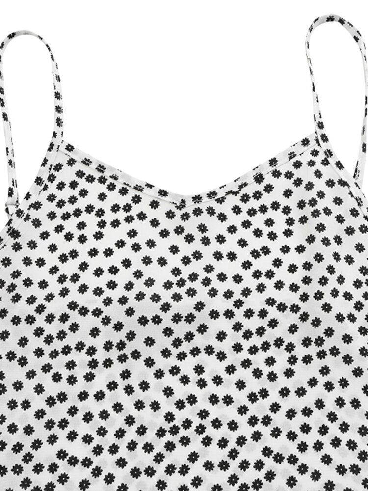 Dame Sunflower Print Button Detail Holiday Casual Diagonal Hem Sling Dress
