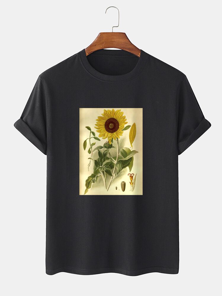 Herre 100% Bomull Plante Blomstertrykk T-skjorter Med Korte Ermer