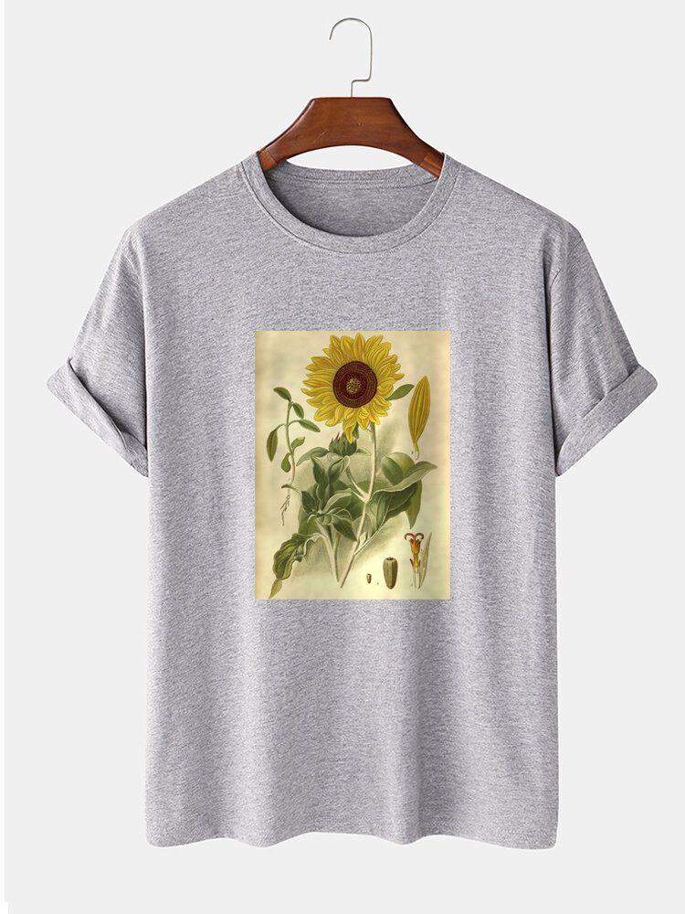 Herre 100% Bomull Plante Blomstertrykk T-skjorter Med Korte Ermer