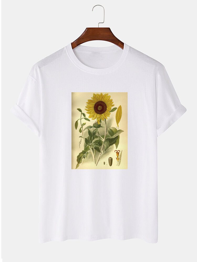 Herre 100% Bomull Plante Blomstertrykk T-skjorter Med Korte Ermer