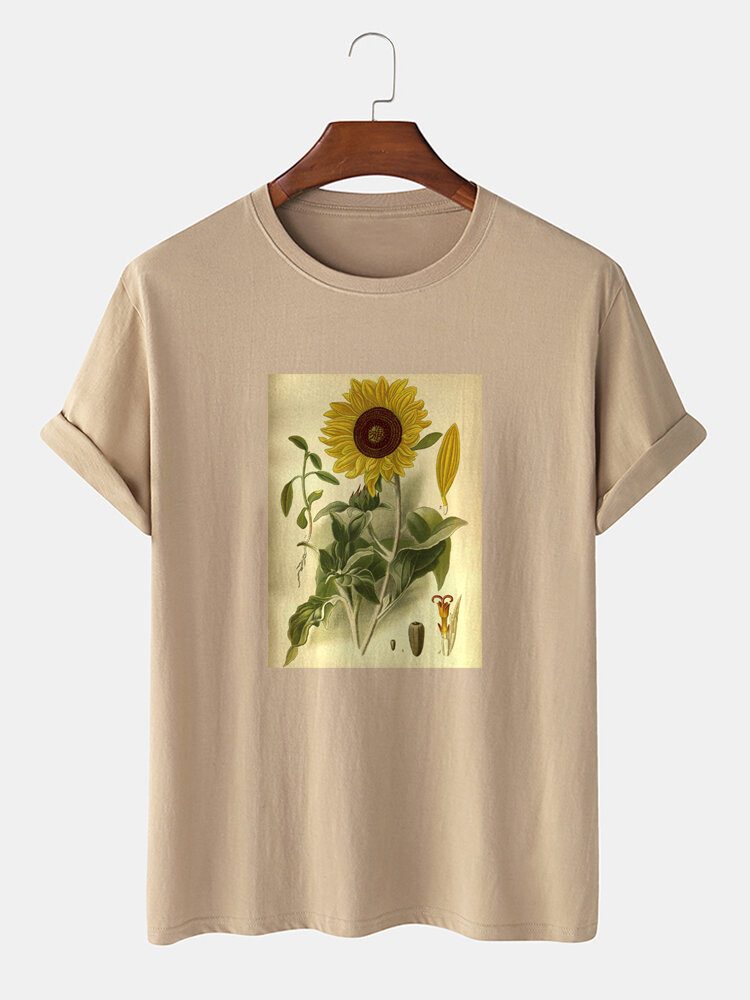 Herre 100% Bomull Plante Blomstertrykk T-skjorter Med Korte Ermer