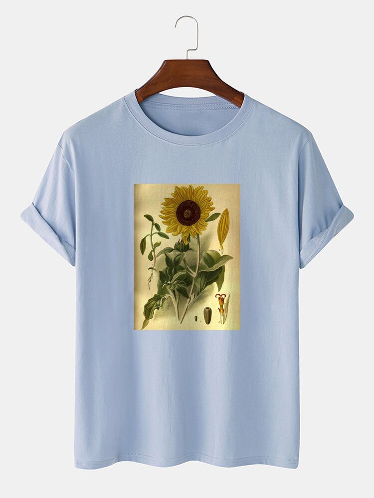 Herre 100% Bomull Plante Blomstertrykk T-skjorter Med Korte Ermer
