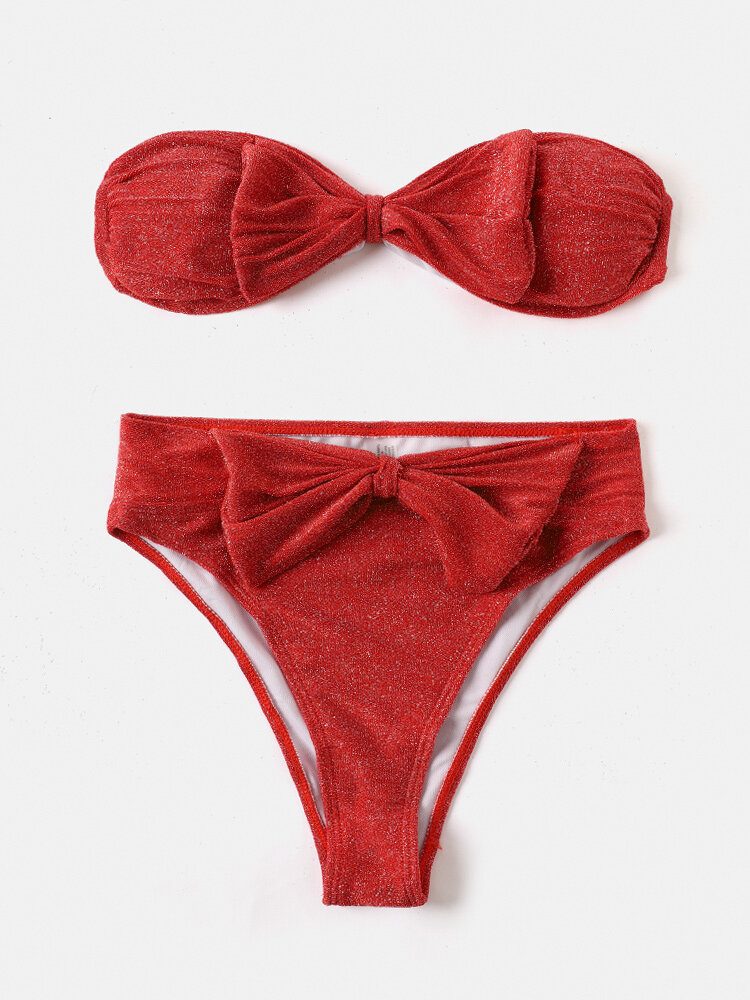 Dame Large Bowknot Trådløs Rygglukking Bandeau Bikinis Badetøy