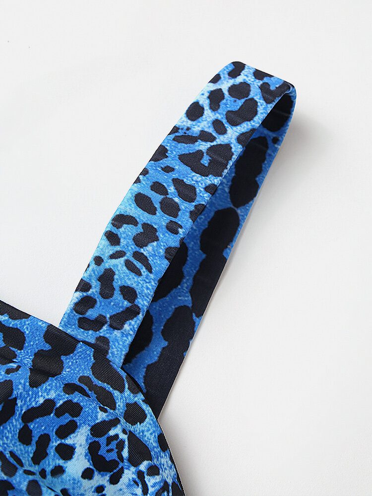 Kvinner Leopardtrykk Slips Foran Bred Skulderrem Bikinier Med Høy Midje