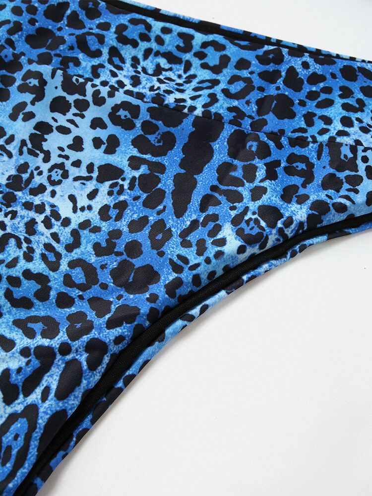 Kvinner Leopardtrykk Slips Foran Bred Skulderrem Bikinier Med Høy Midje