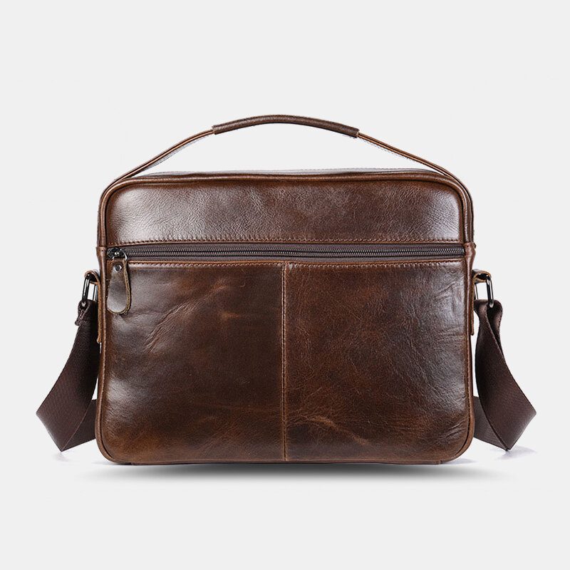 Herre Oljevoks Lær Med Stor Kapasitet Vanntett Messenger Vesker Koffert Koffert Multi-lomme Kuskinn Crossbody Vesker Skulderveske