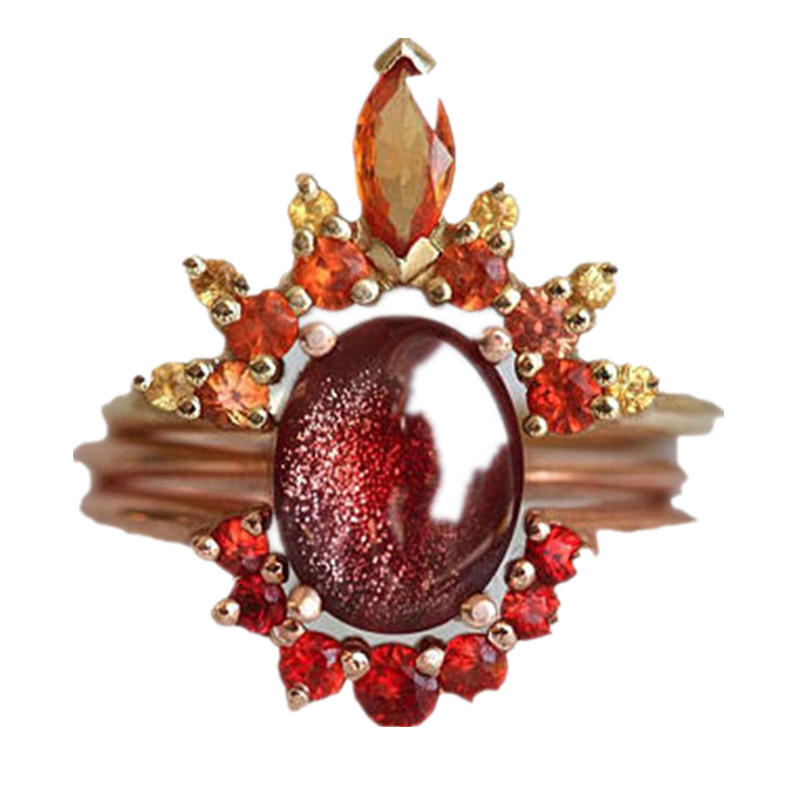 3 Stk/sett Stilige Damer Stablebare Ringer Ruby Krystall Blomster Sjarm Bohemian Ringsett For Kvinner