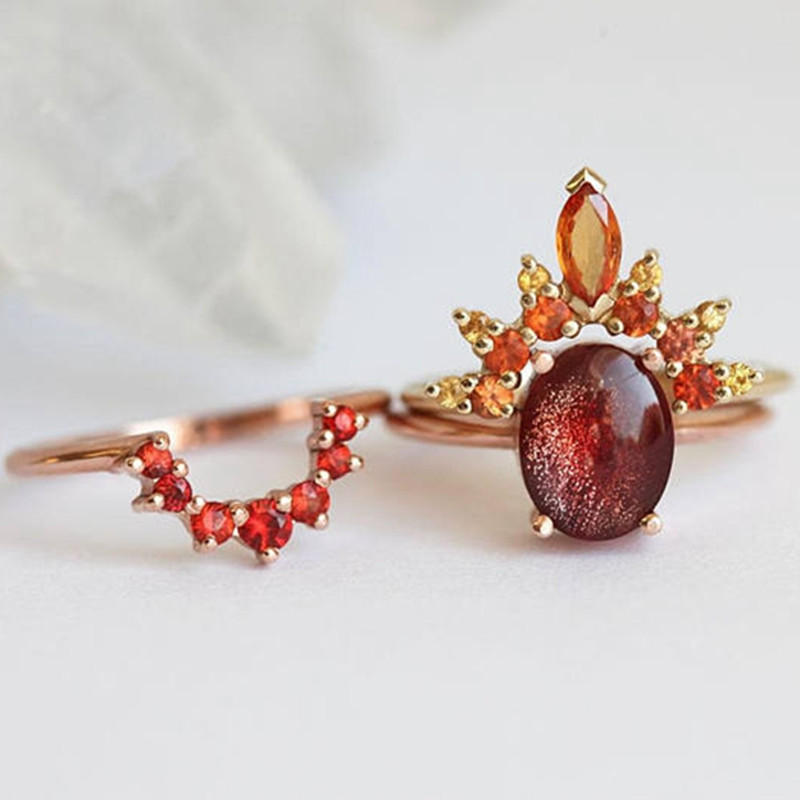 3 Stk/sett Stilige Damer Stablebare Ringer Ruby Krystall Blomster Sjarm Bohemian Ringsett For Kvinner