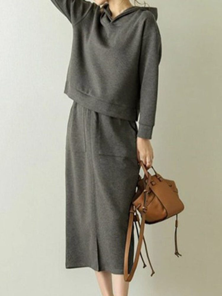 Genser Hette Solid Sidelomme Legglengde Todelt Sett