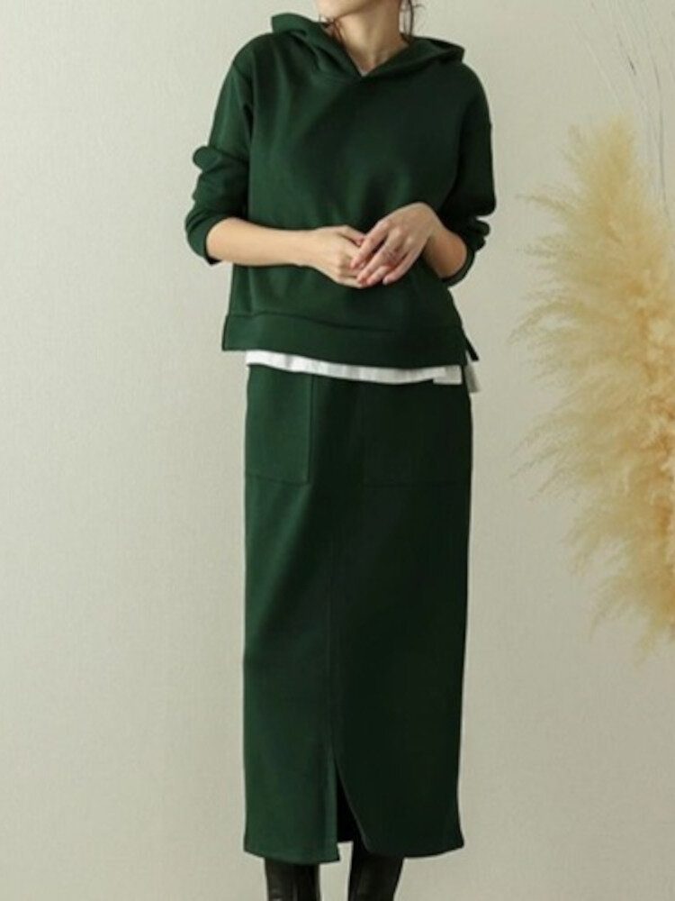 Genser Hette Solid Sidelomme Legglengde Todelt Sett