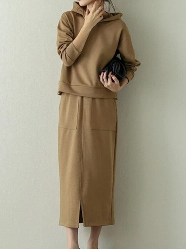 Genser Hette Solid Sidelomme Legglengde Todelt Sett