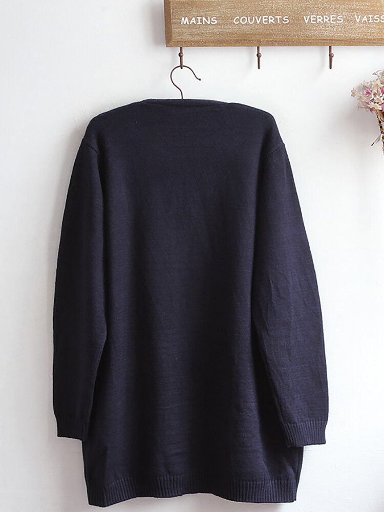 Broderi Cat Strikket Langgenser Cardigans