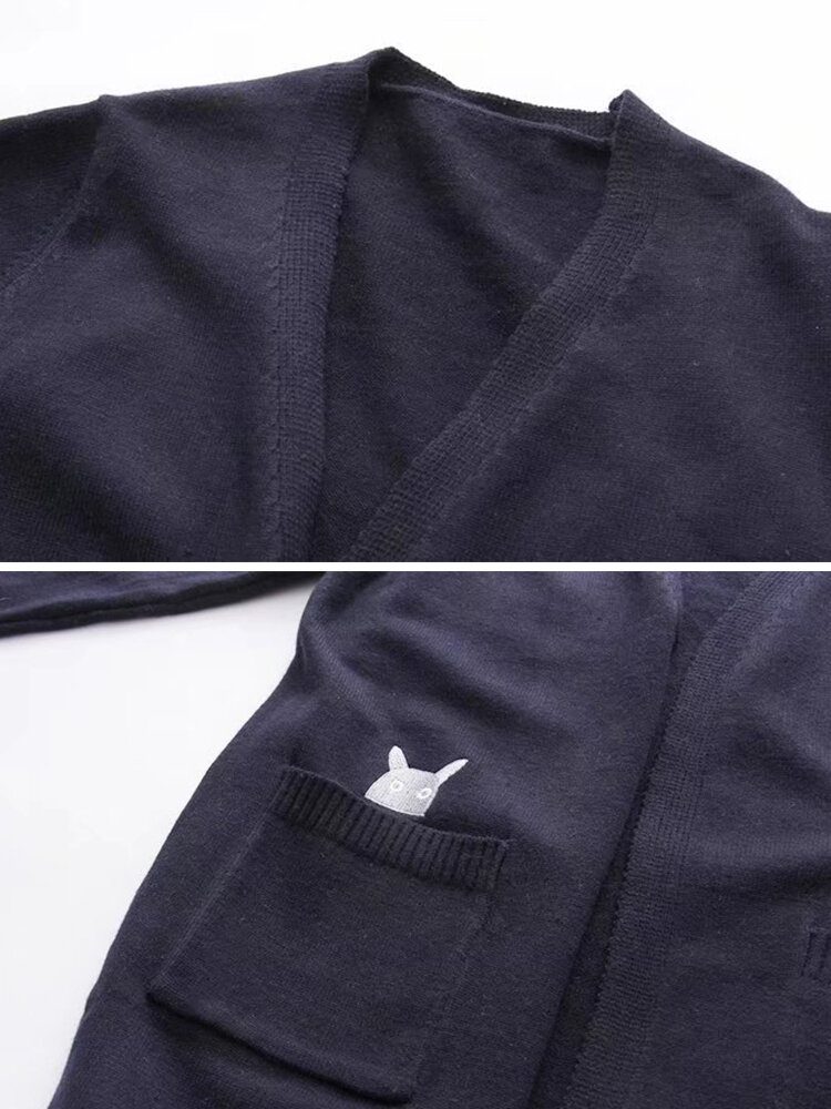 Broderi Cat Strikket Langgenser Cardigans