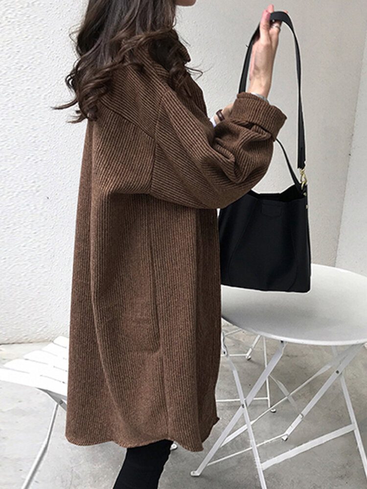 Corduroy For Kvinner Retro Casual Pure Color Oversize Knelengde Cardigan