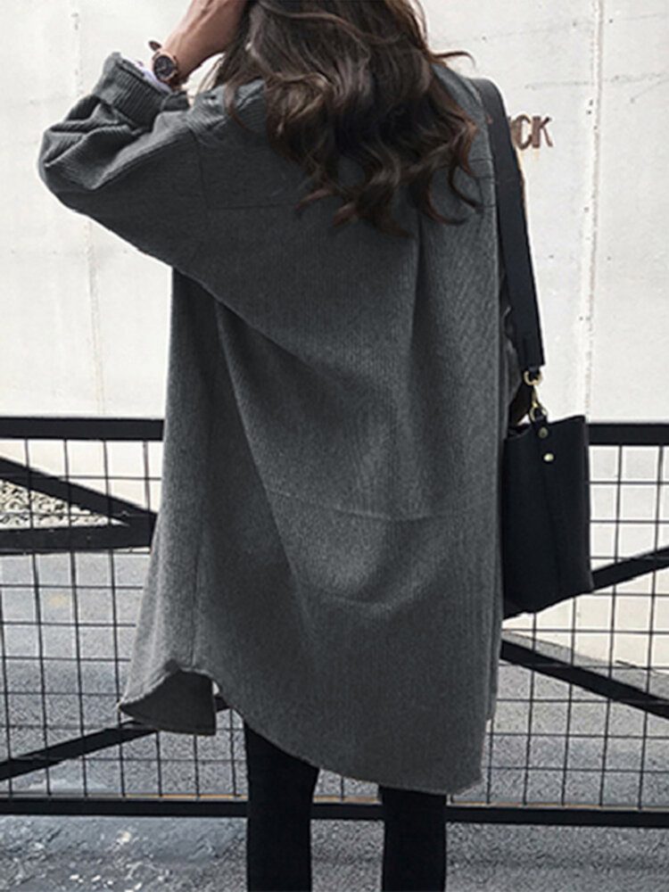 Corduroy For Kvinner Retro Casual Pure Color Oversize Knelengde Cardigan