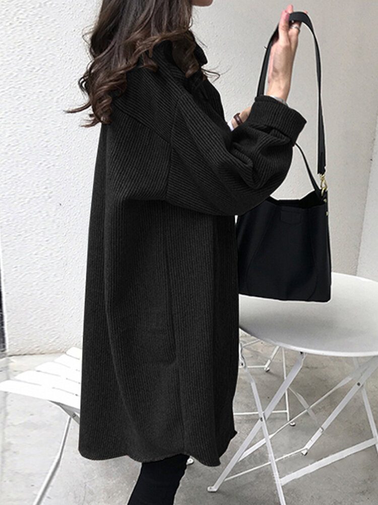 Corduroy For Kvinner Retro Casual Pure Color Oversize Knelengde Cardigan