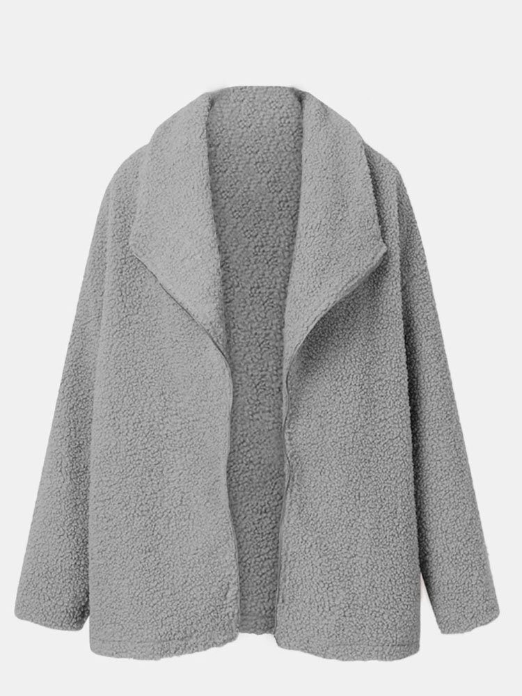 Kvinner Teddy Fløyels Løs Uformell Solid Skjøtet Stort Lapel Fôr Langermet Uten Lommer Fritidsfrakk