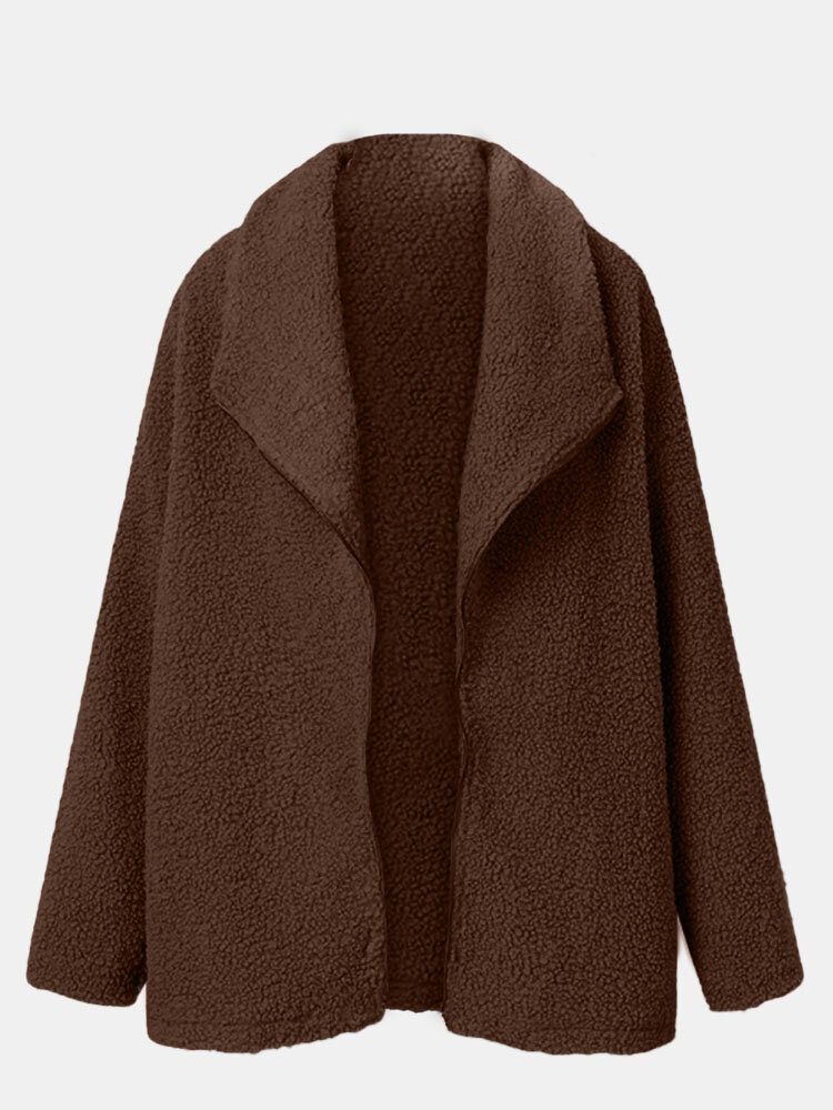 Kvinner Teddy Fløyels Løs Uformell Solid Skjøtet Stort Lapel Fôr Langermet Uten Lommer Fritidsfrakk