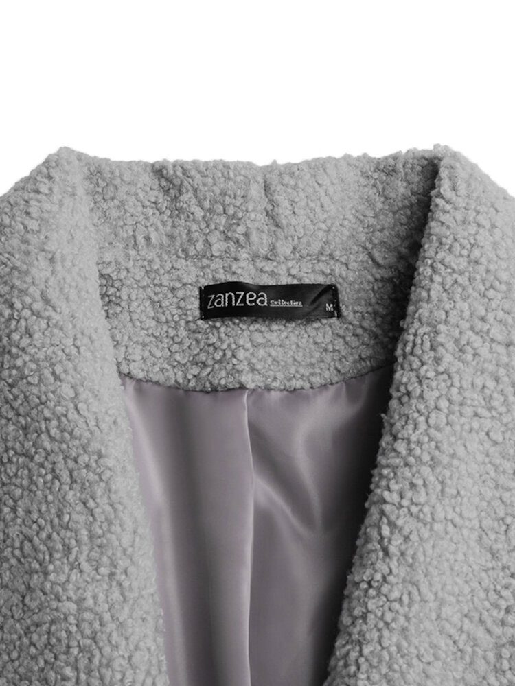 Kvinner Teddy Fløyels Løs Uformell Solid Skjøtet Stort Lapel Fôr Langermet Uten Lommer Fritidsfrakk