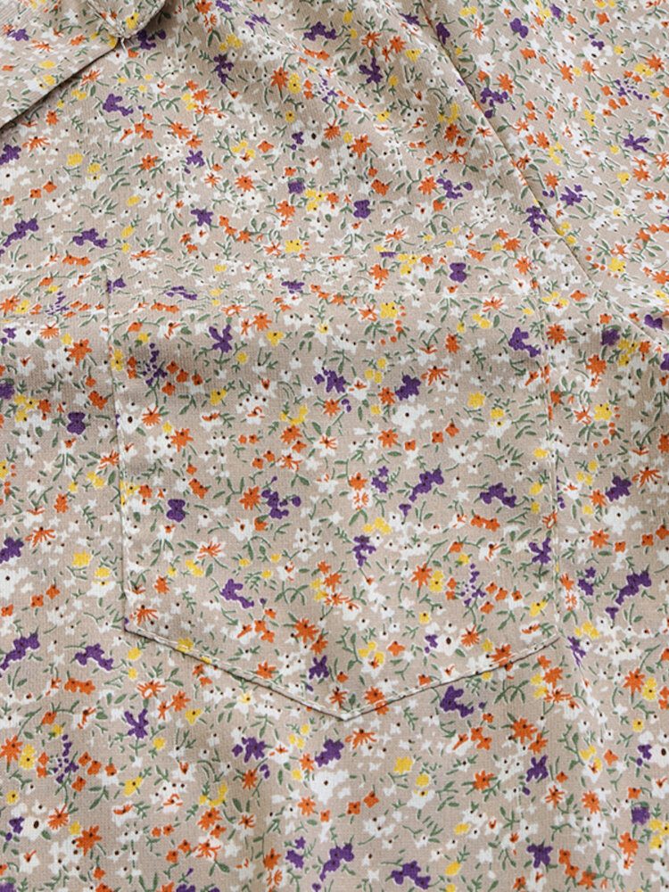 Dame Ditsy Floral Print Lapel Long Sleeve Casual Longline Skjorter