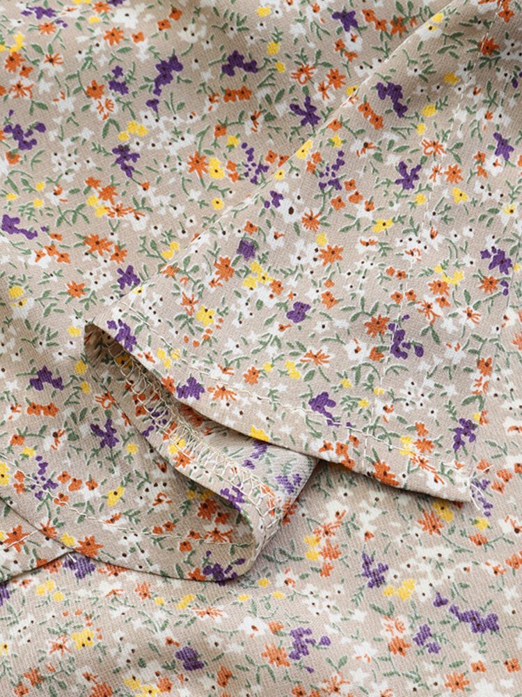 Dame Ditsy Floral Print Lapel Long Sleeve Casual Longline Skjorter